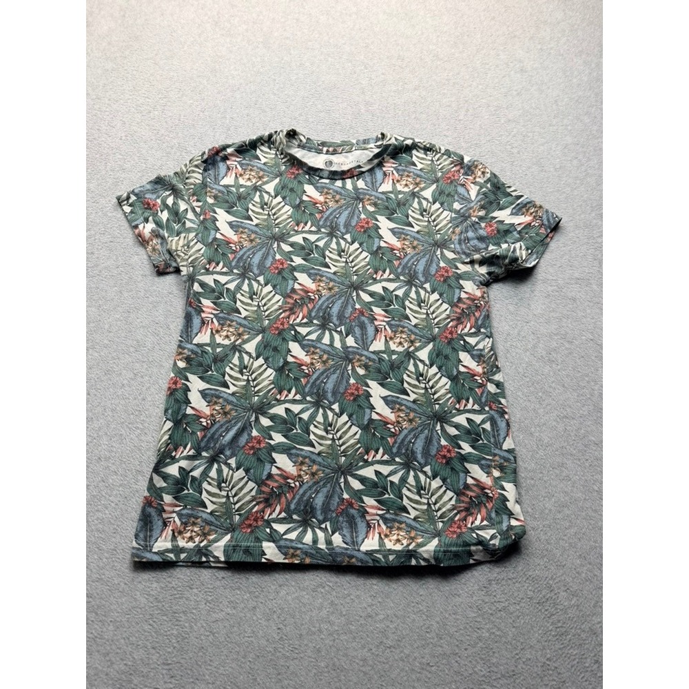 Aeropostale Mens Tropical Floral Leaf Print Short Sleeve T-Shirt Green Blue M